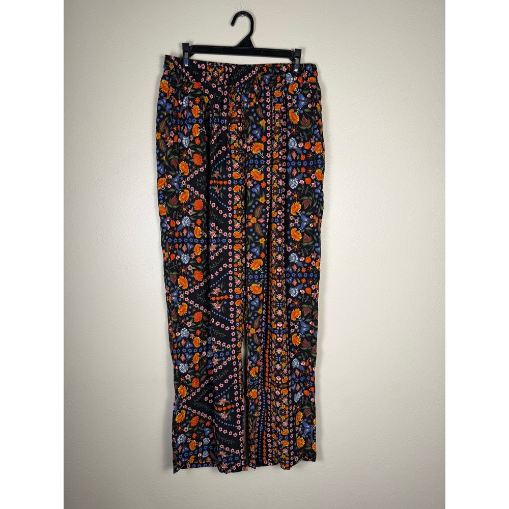 Olivaceous Maximalist Retro Botanical Hippie Wide Leg Pants Women L Floral Boho